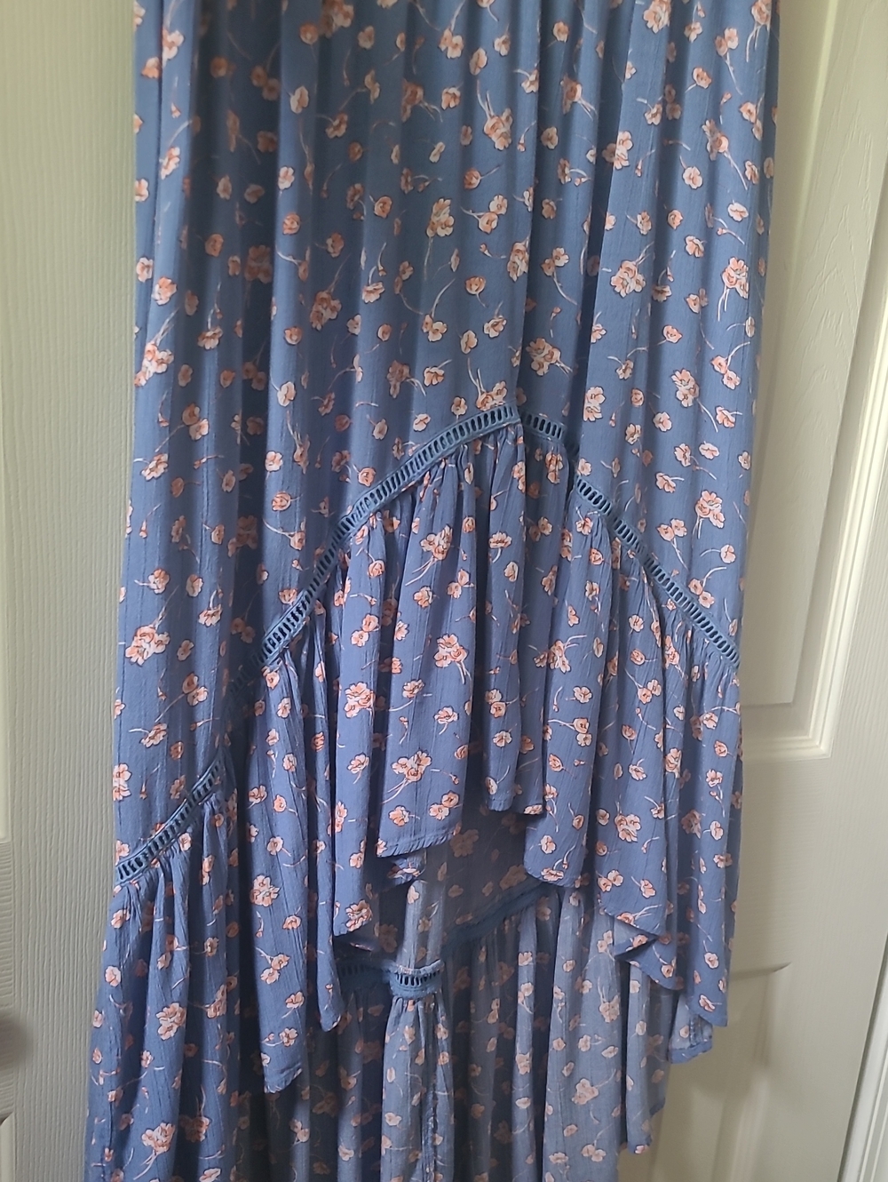 American Eagle Outfitters Dusty Blue Floral High-Low Tiered Skirt